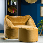 Natalia Velvet Armchair & Pouffe Set | Yellow