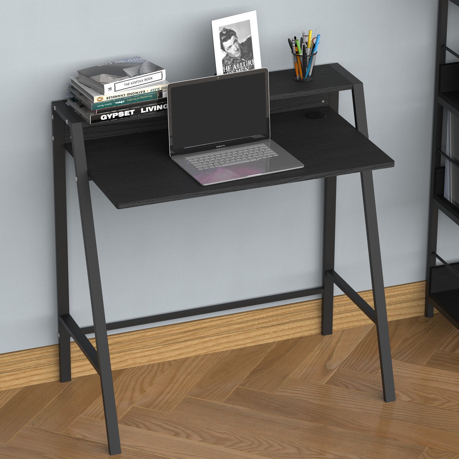 2-tier Storage Computer Workstation With Shelf, Metal Frame | Black