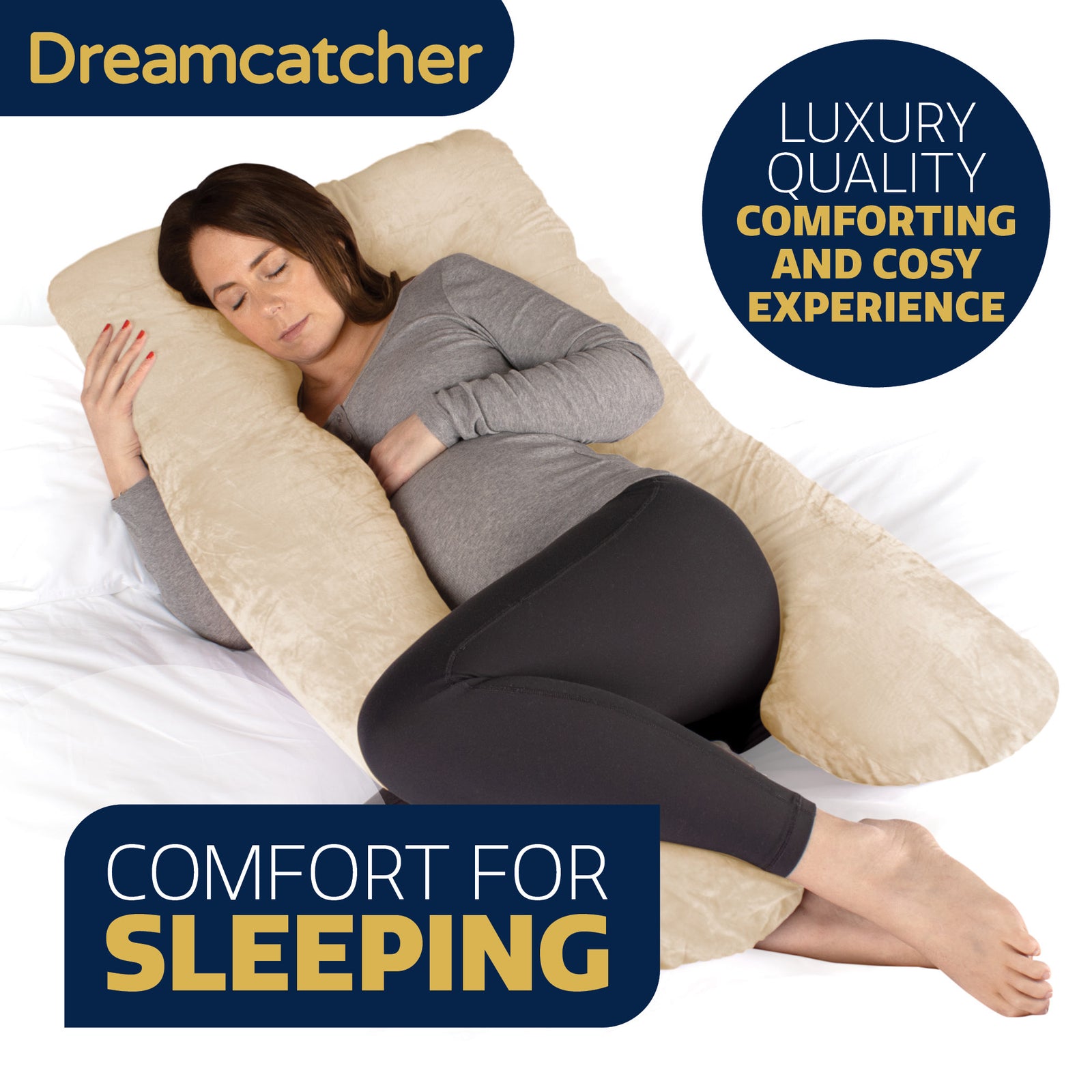 Pregnancy Pillow, U Shaped Shredded Memory Foam Maternity Cushion Machine Washable & Removable Velvet Cover | L | Cream