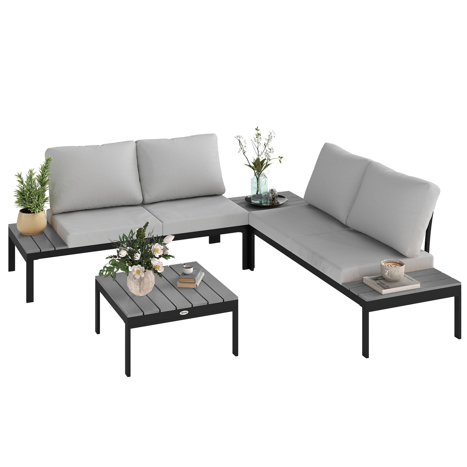 4 Seater Garden Corner Sofa Set W/ Removable Thick Cushions