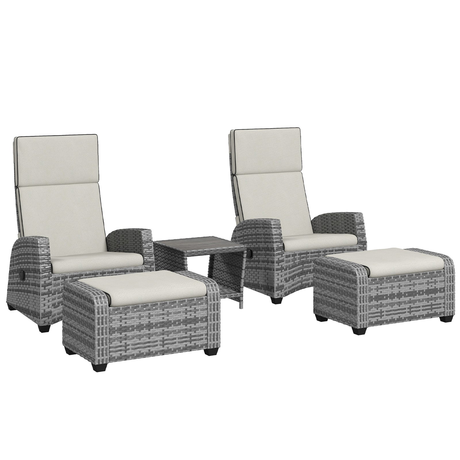 5 Pieces Pe Rattan Set, Reclining Chairs | Grey