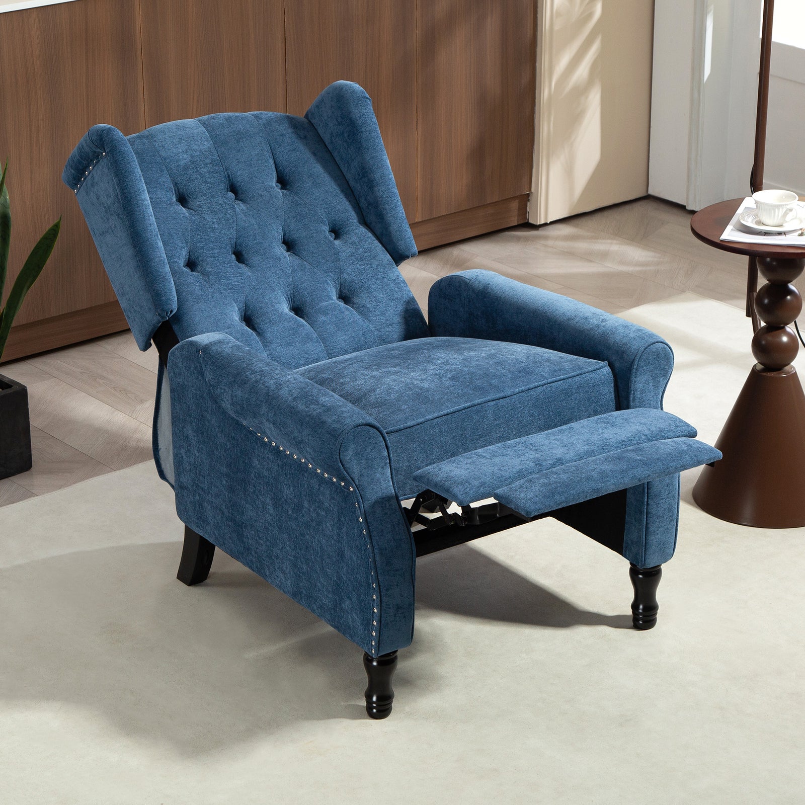 Manual Reclining Armchair Recliner With Footrest Royal Blue