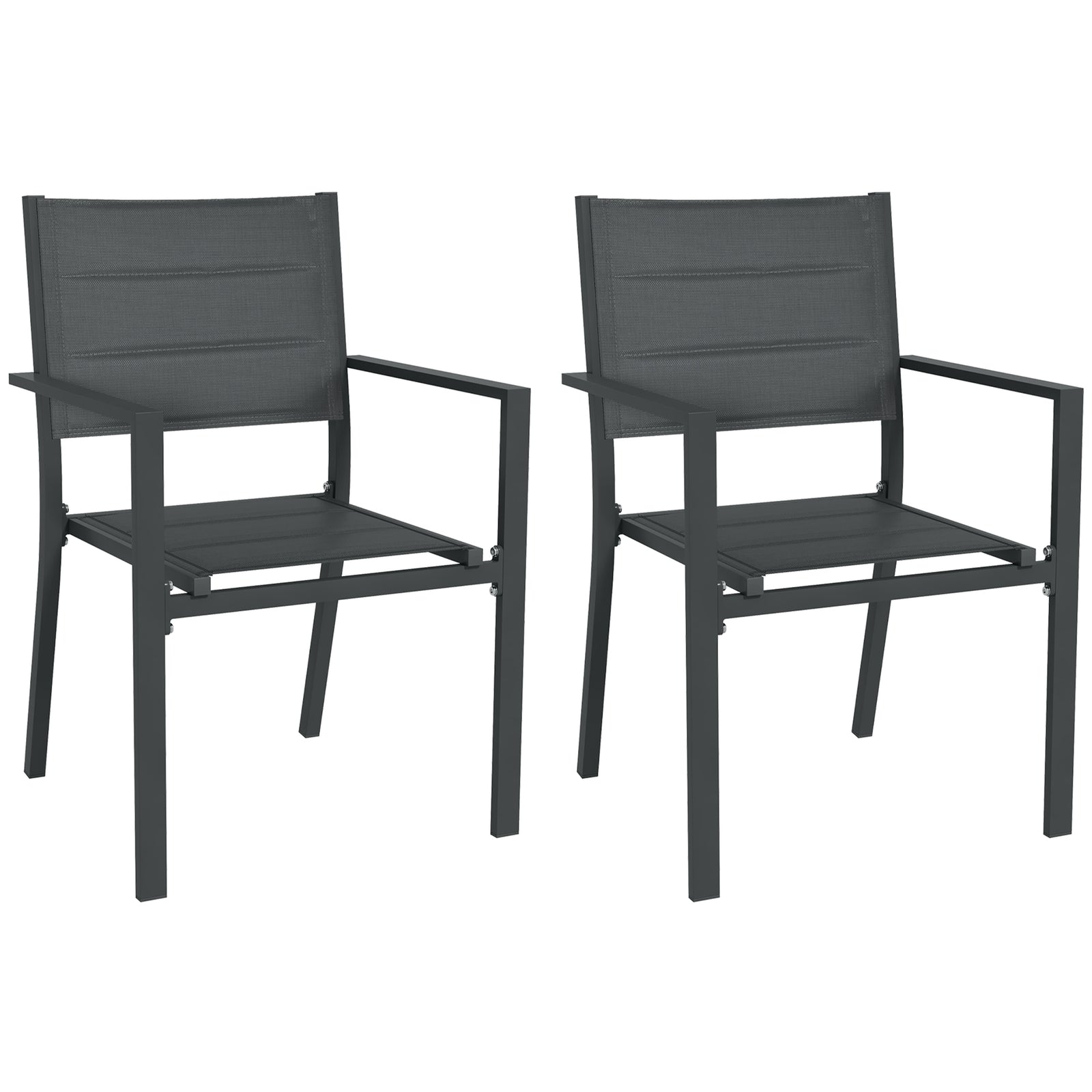 2 Pcs Dining Chairs, Stackable Design Aluminium Outdoor | Dark Gray