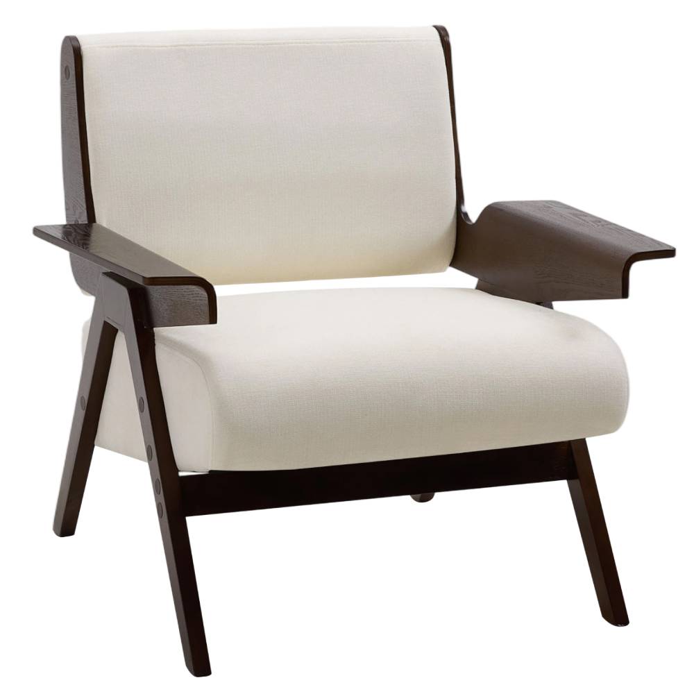 Mid-century Modern Upholstered Armchair With Rubberwood Legs | Beige