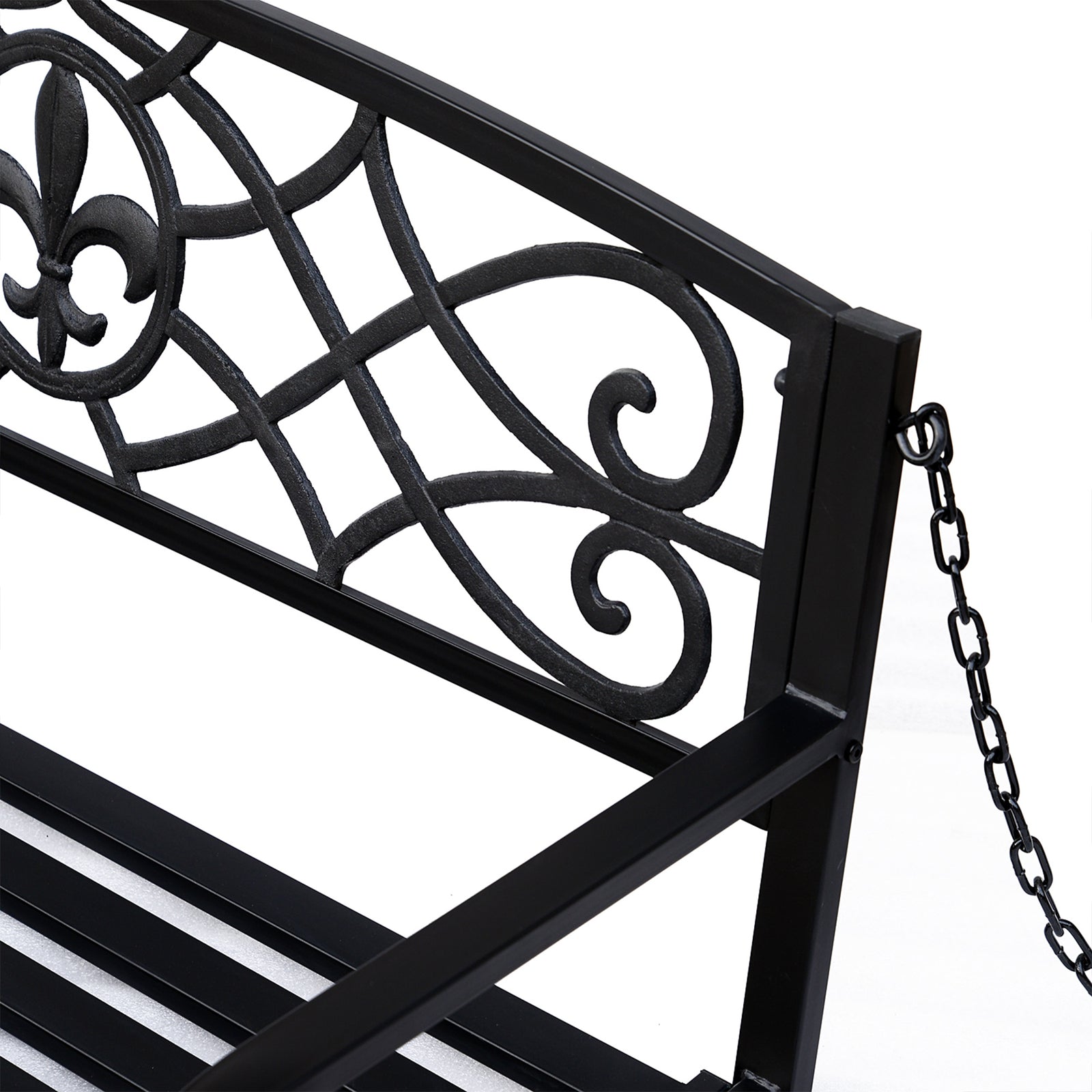 Outdoor Steel Fleur-de-lis Porch Swing Garden Hanging Bench