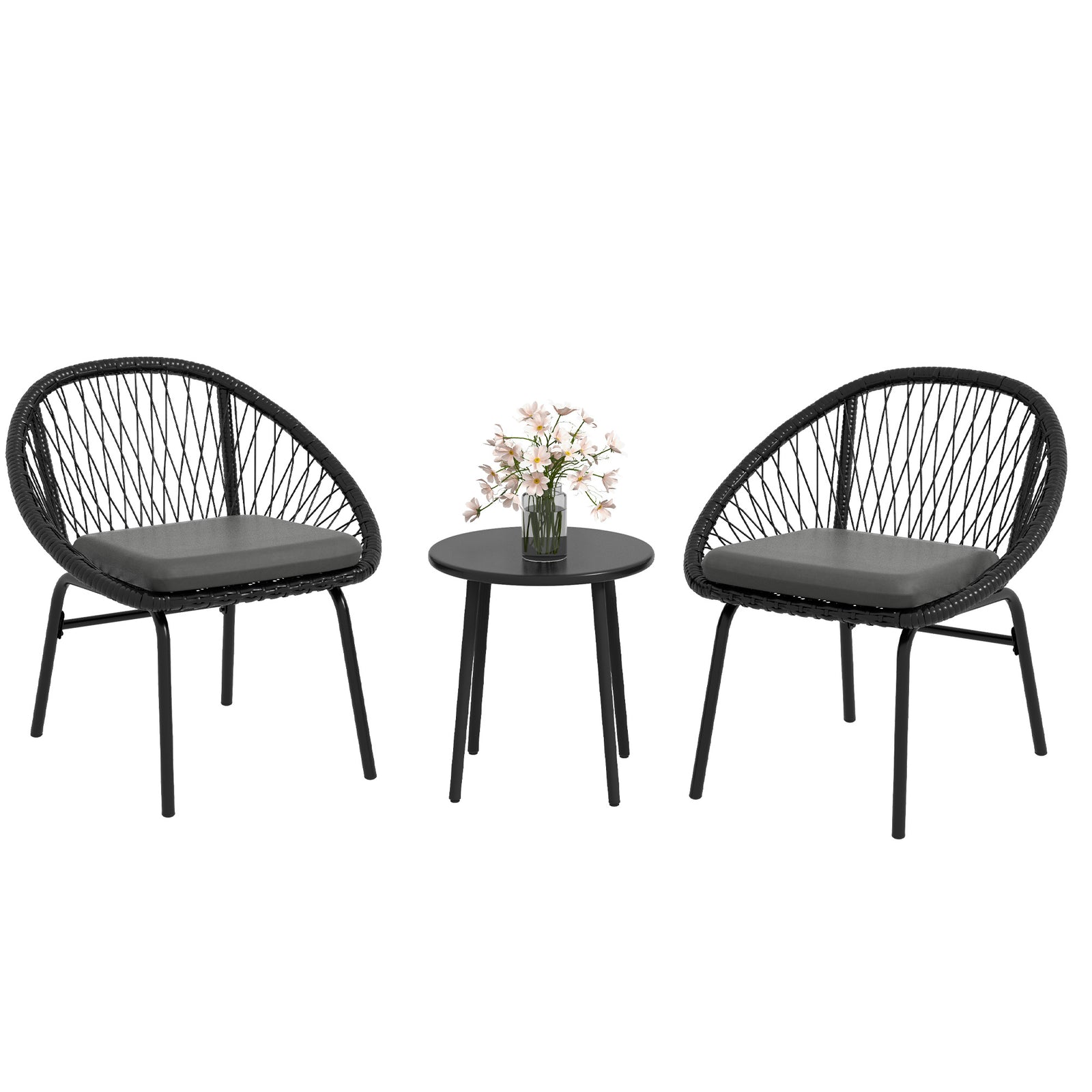 3 Piece Garden Furniture Set W/ 2 Armchairs & 1 Coffee Table