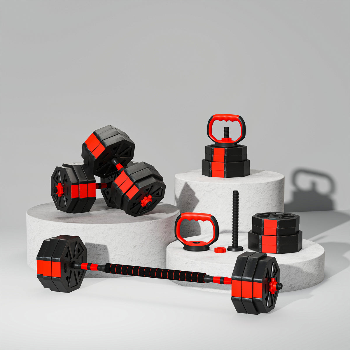 4-in-1 Adjustable Weight Dumbbells Set, Free Weights | 30kg | Red