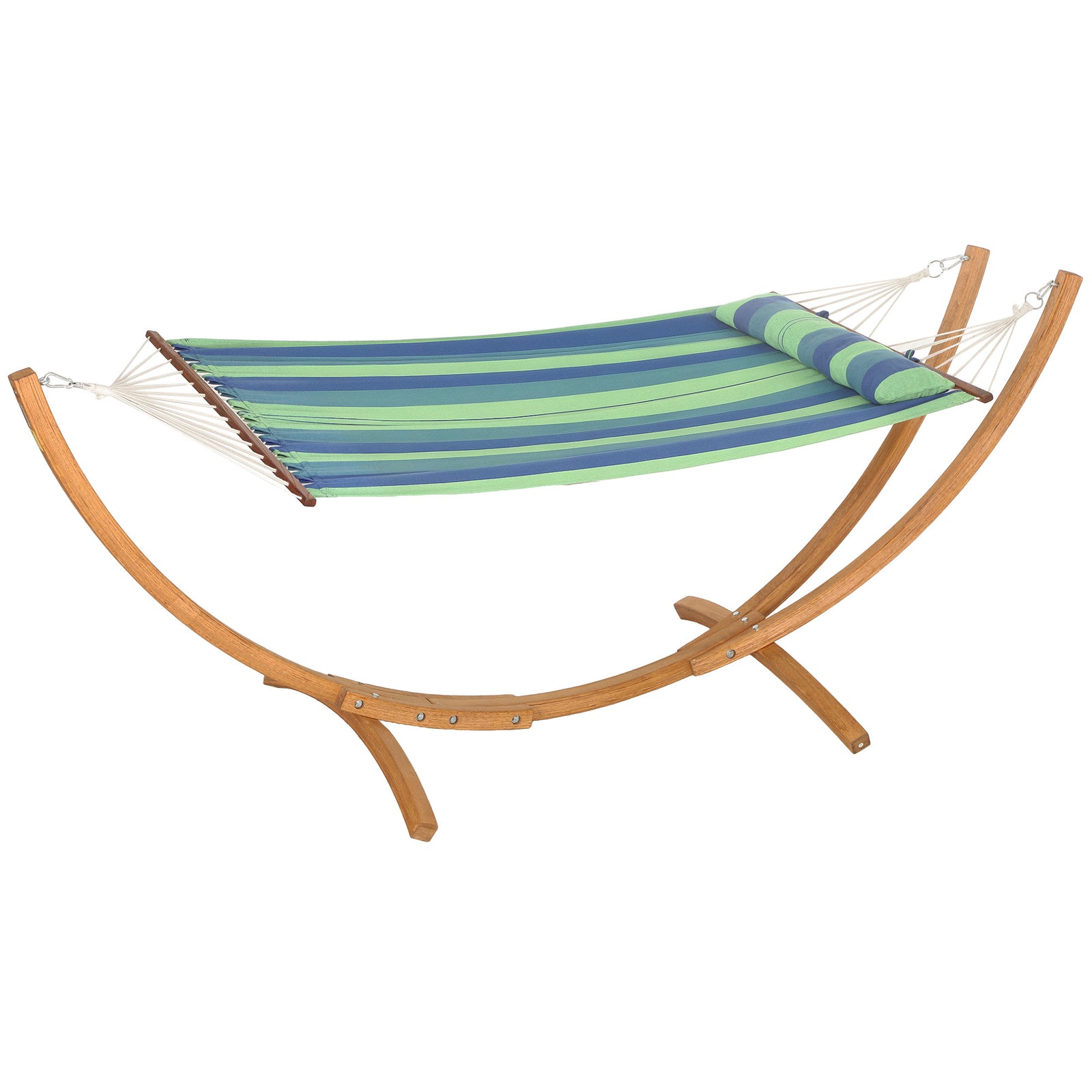 Outdoor Hammock W/ Wooden Stand, Blue