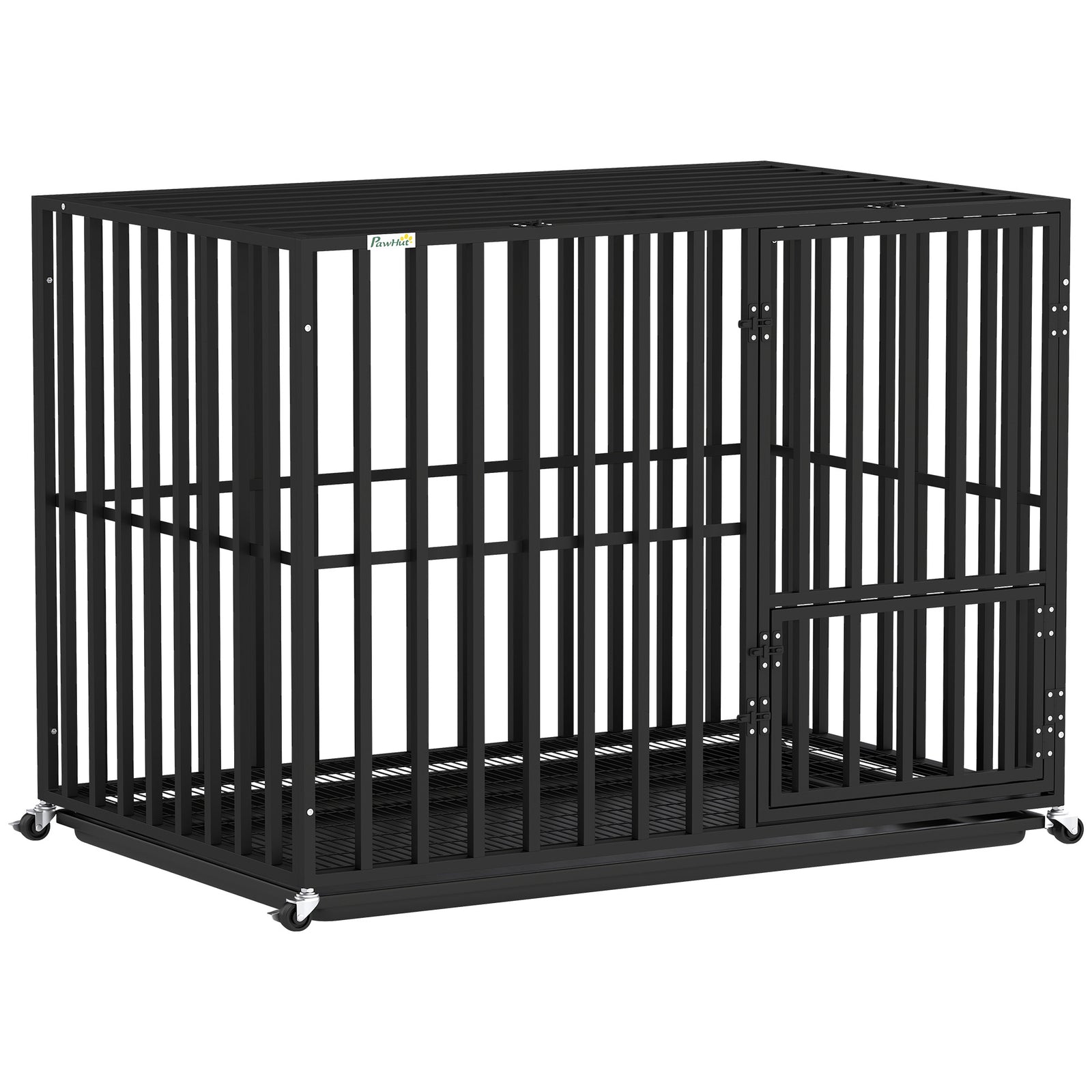 Heavy Duty Dog Crate, Dog Cage With Wheels | Medium | Black