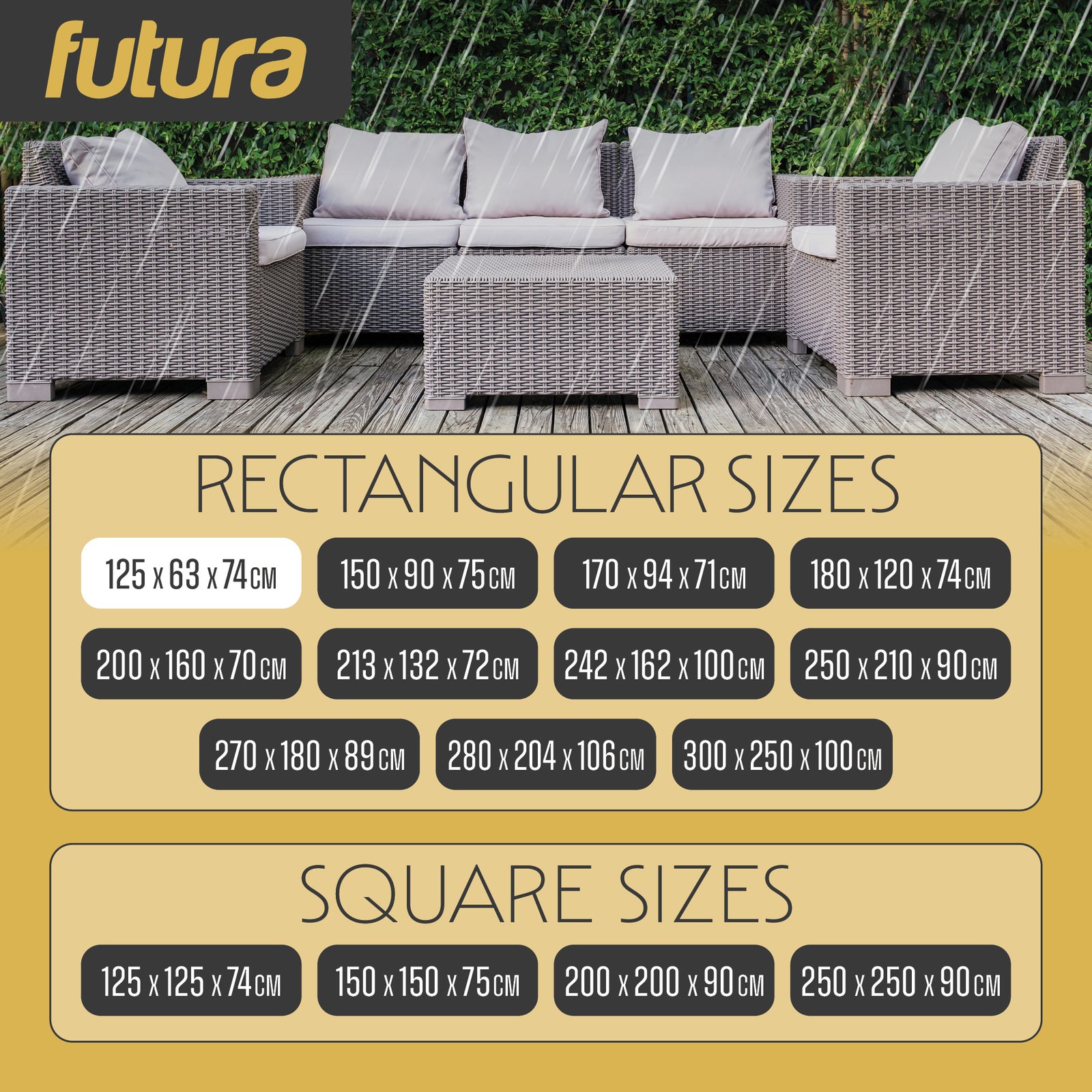 Rectangular Waterproof Garden Furniture Cover, Outdoor Patio Weatherproof Rattan Sofa Shield | 125 x 63 x 74cm | Black