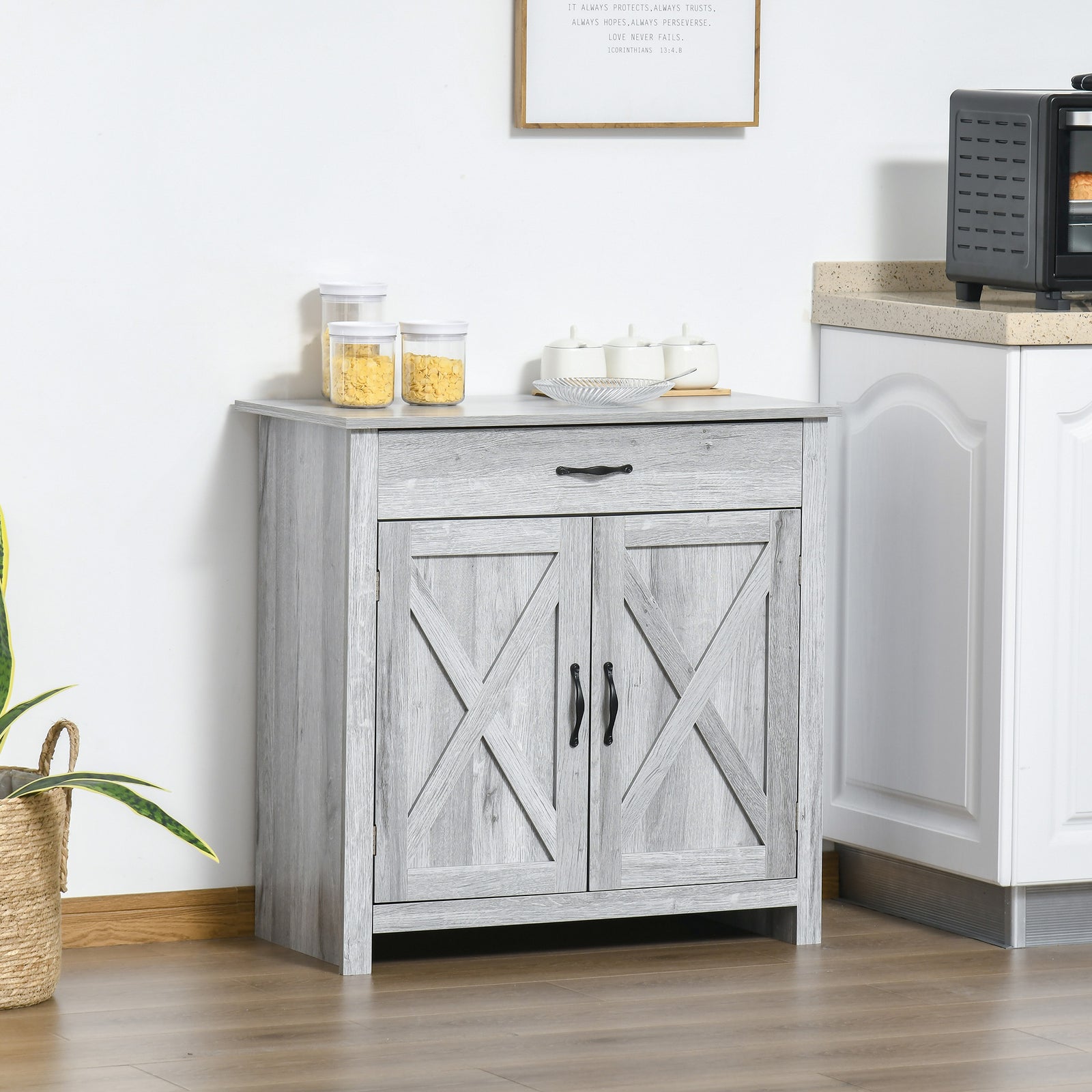 Farmhouse Barn Door Sideboard Buffet Cabinet Coffee Bar