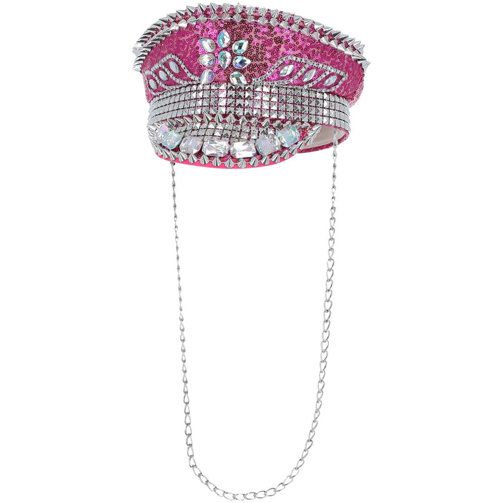 Deluxe Sequin Studded Captains Hat | Hot Pink