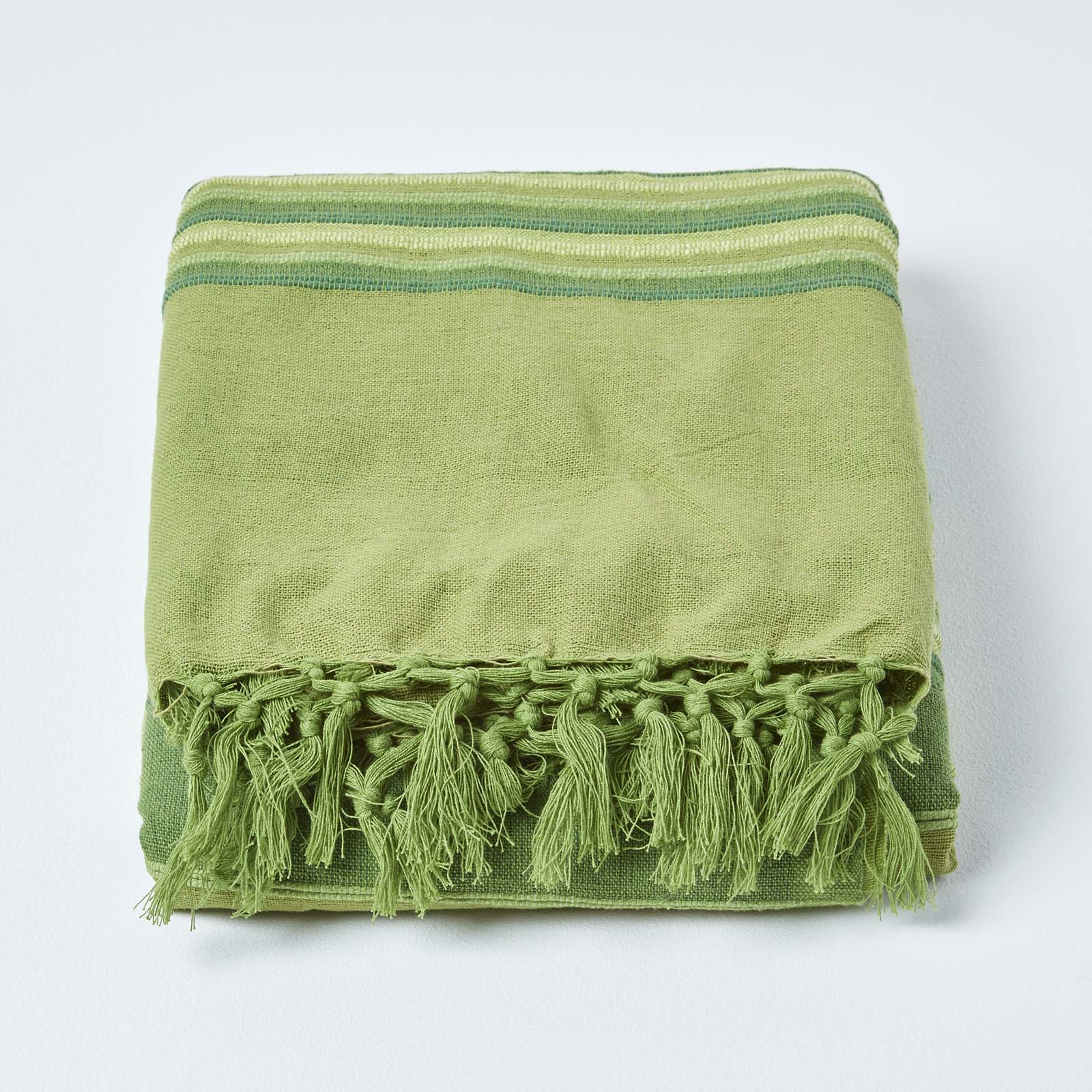 Cotton Morocco Striped Throw | 225cm x 255cm | Green