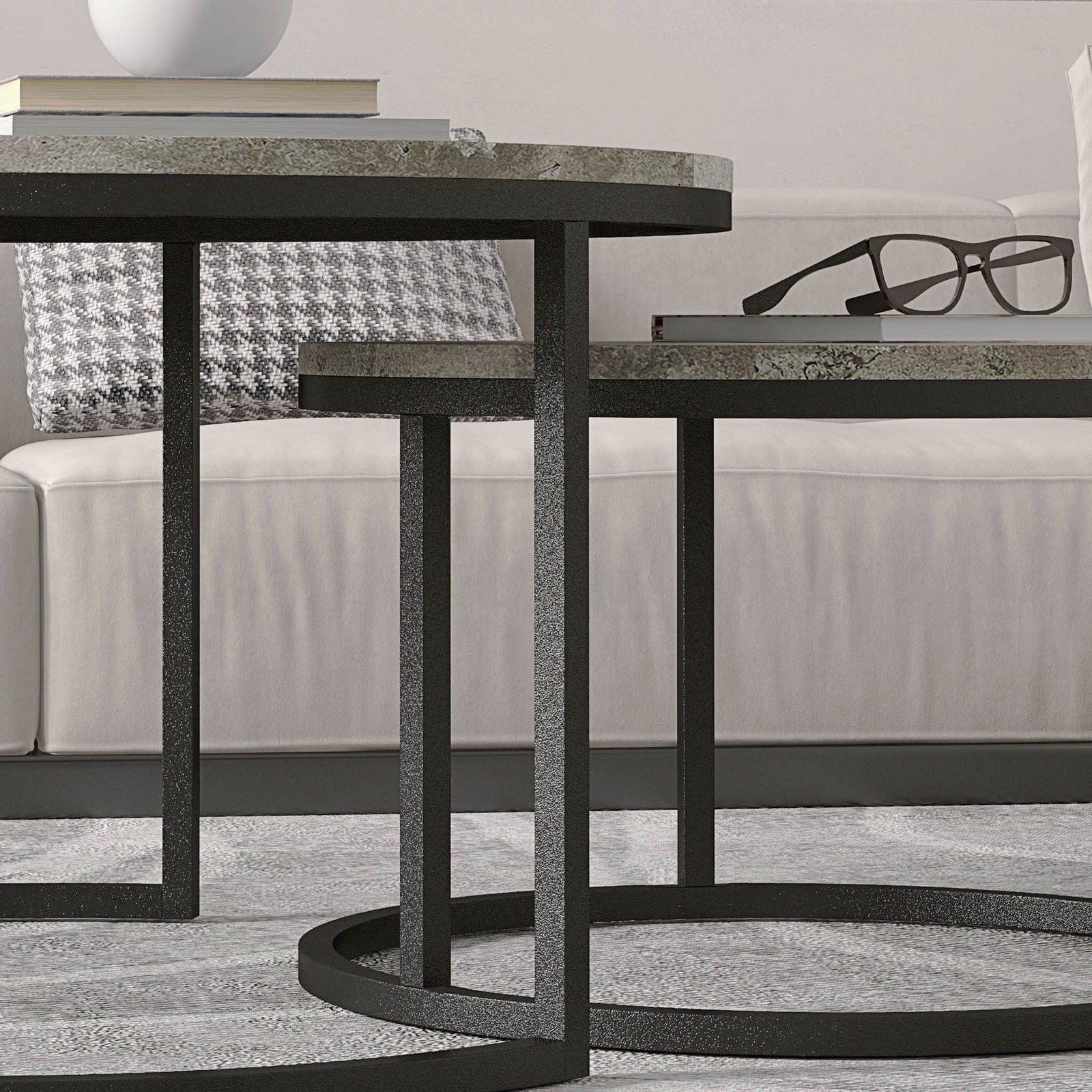Stacking Coffee Tables Set, Marble Effect | Charcoal Gray
