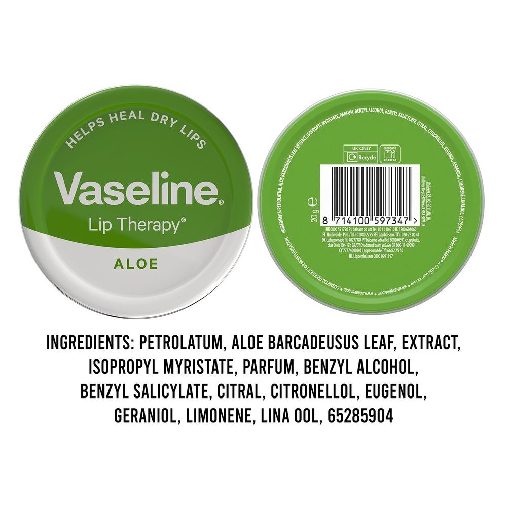 Vaseline Lip Therapy Petroleum Jelly, Aloe Vera 20gm Hydrating Lip Balm