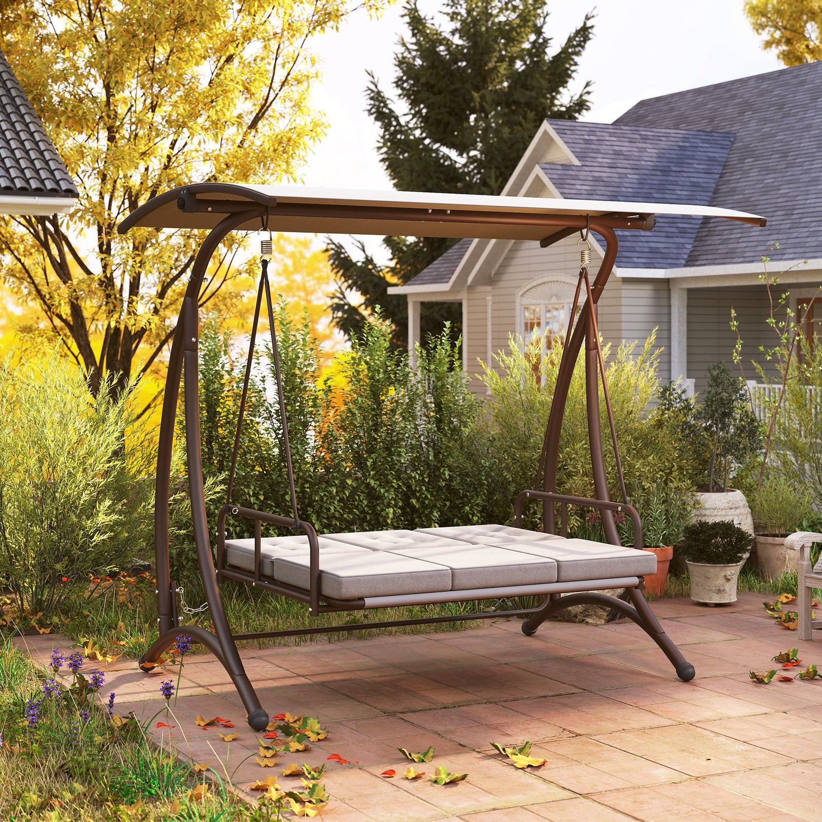 3 Seater Garden Swing Seat Bed With Adjustable Canopy