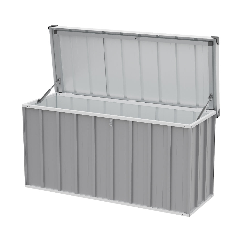 250l Outdoor Storage Box With Metal Frame – Weatherproof Garden & Patio Storage For Tools, Cushions, With Combination Lock | Light Grey