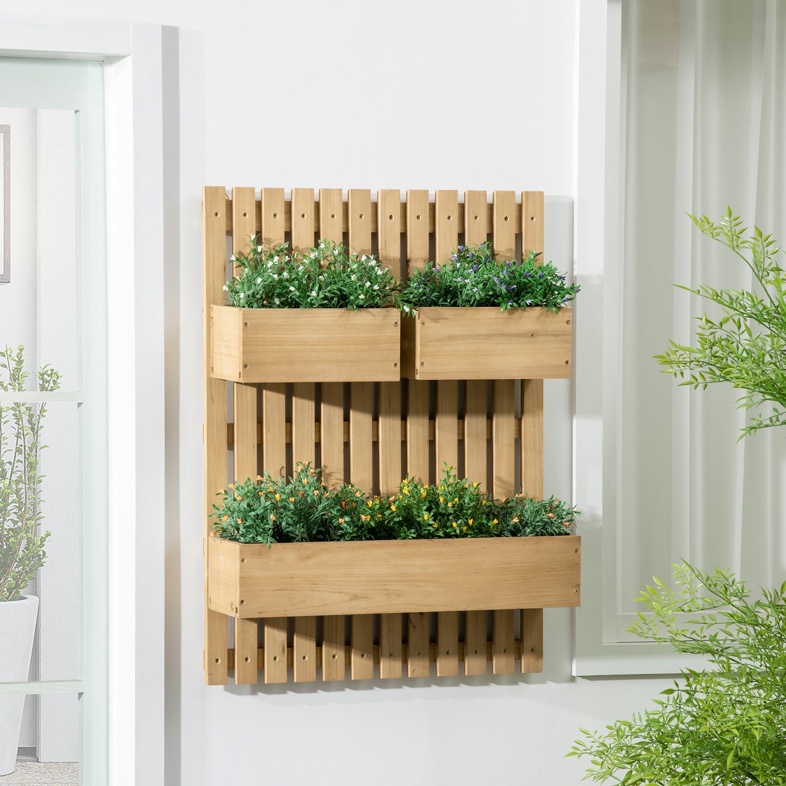 Wall-mounted Planter With Trellis And 3 Boxes | Yellow
