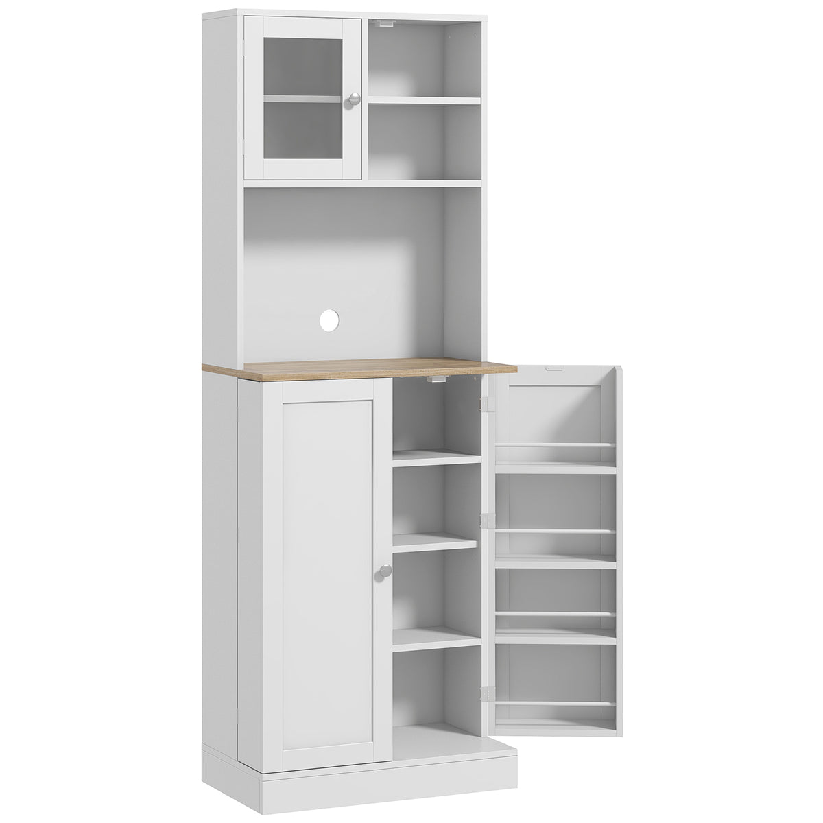 HOMCOM 169cm Tall Kitchen Pantry Storage Cabinet With Microwave Shelf