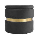 Upholstered Storage Ottoman Foot Rest With Gold Metal Ring 40cm Dia | Grey