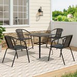 5 Pcs Garden Dining Set Metal Slatted Coffee Table With Rattan Chairs | Small | Black