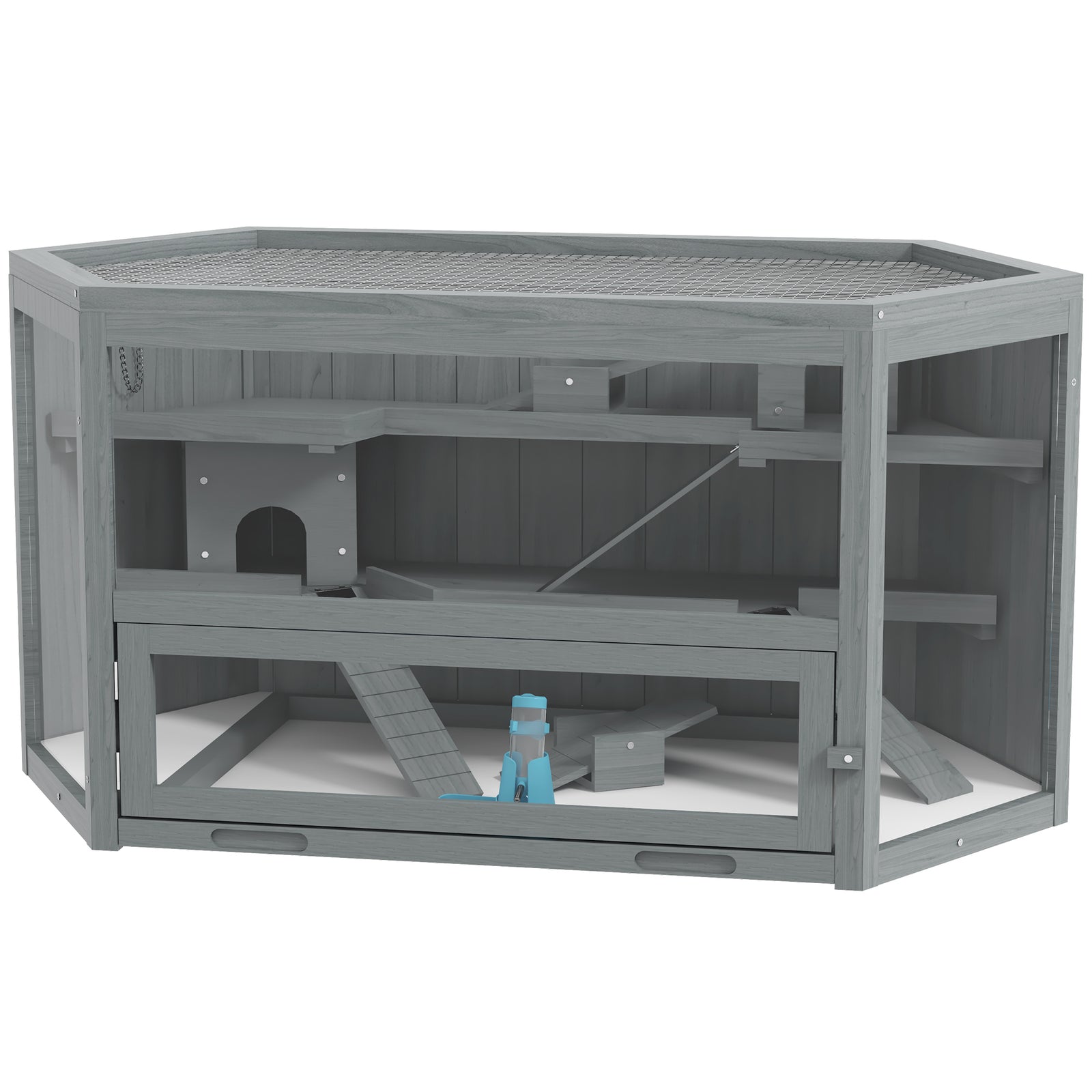 Pawhut 3 Tier Wooden Hamster Cage Gerbil Play Centre W/ Sliding Tray Ramps