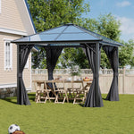 3x3m Hardtop Patio Gazebo With Curtains Metal Frame Outdoor Canopy Shelter 2.6m Height