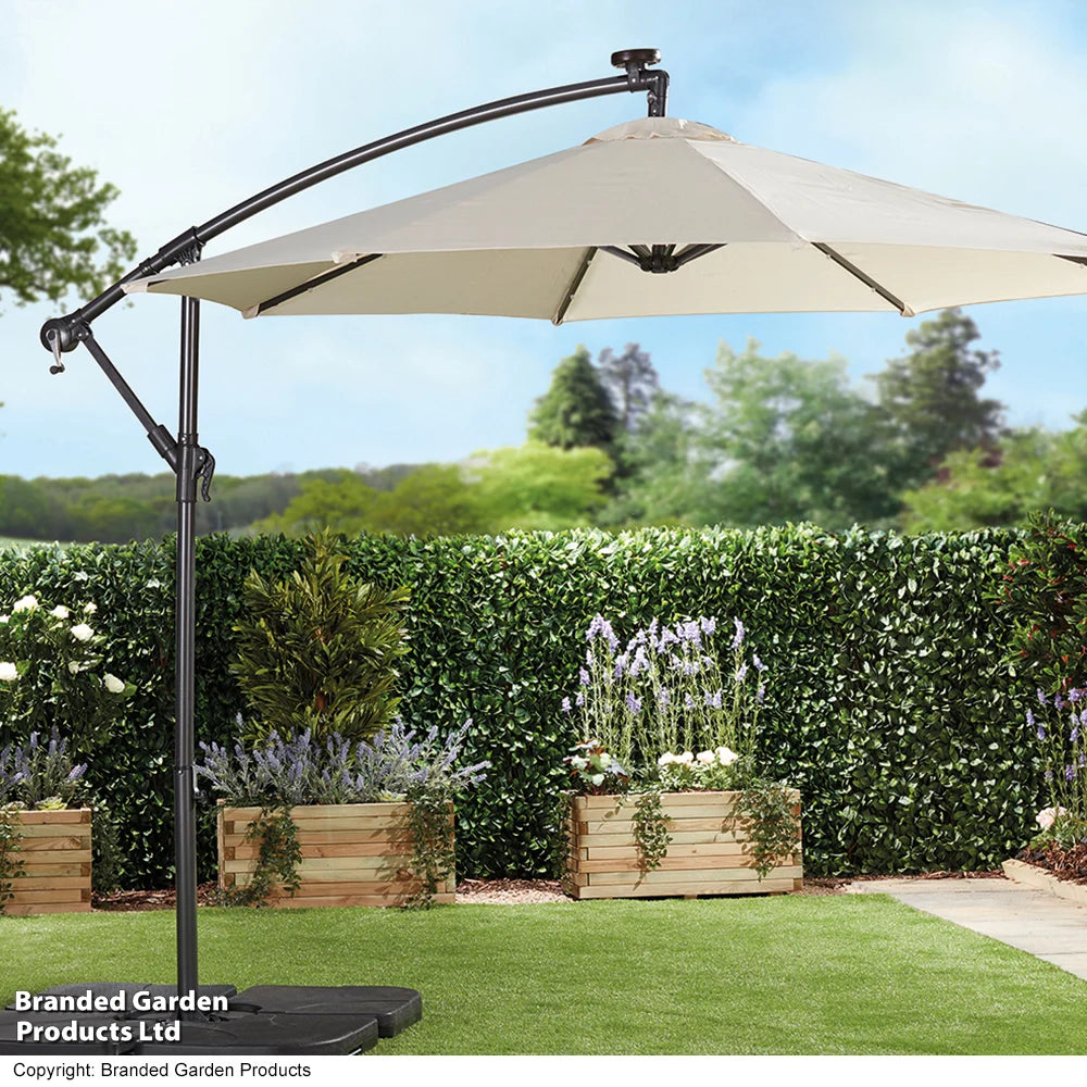 Solar LED Cantilever Parasol | Cream