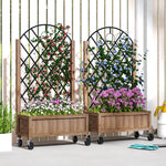 Pack Of 2 Wooden Raised Bed, Outdoor Planter Box W/ Trellis