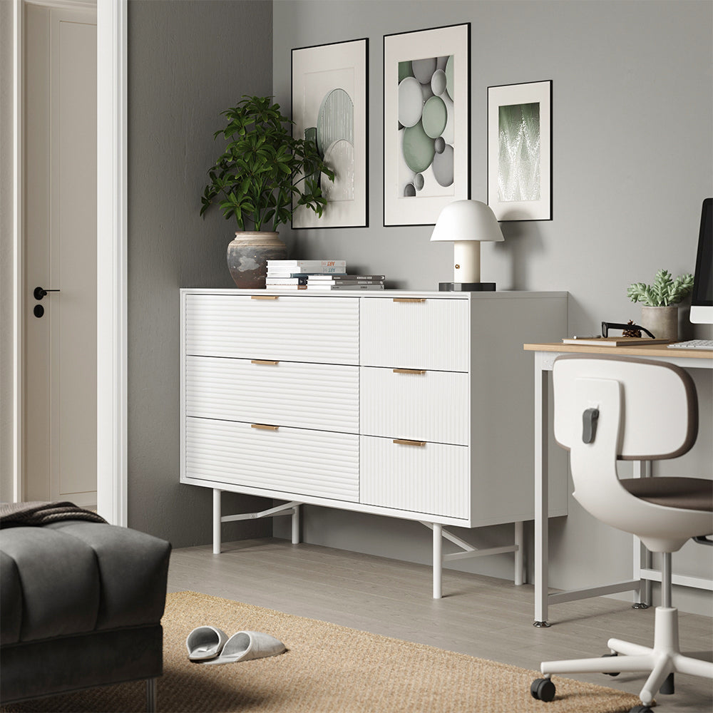 Modern White Dresser Cabinet 3/6 Drawer Storage Unit With Gold Handles | Large