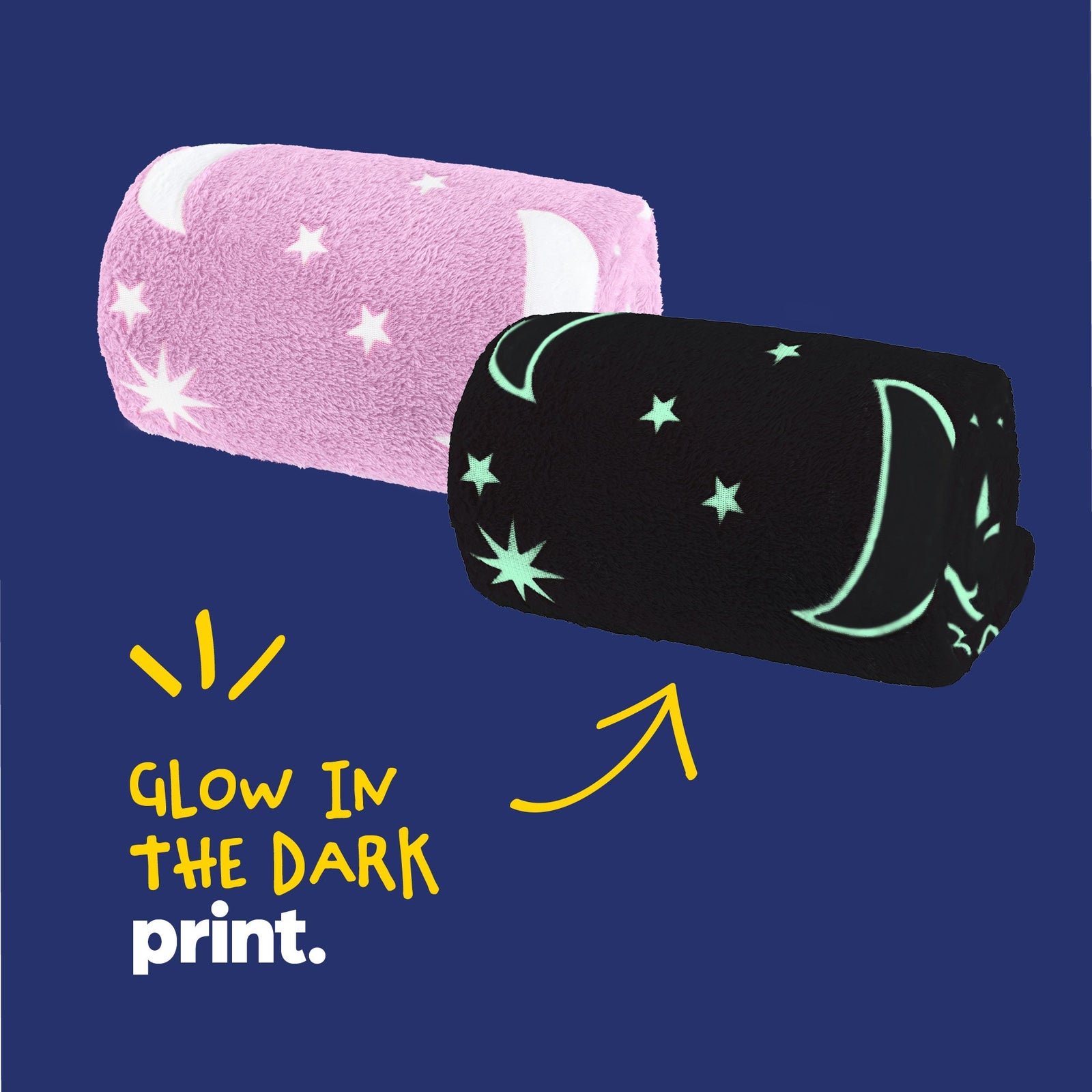 Wicked Gizmos Pink Glow In The Dark Blanket With Luminous Moon And Stars