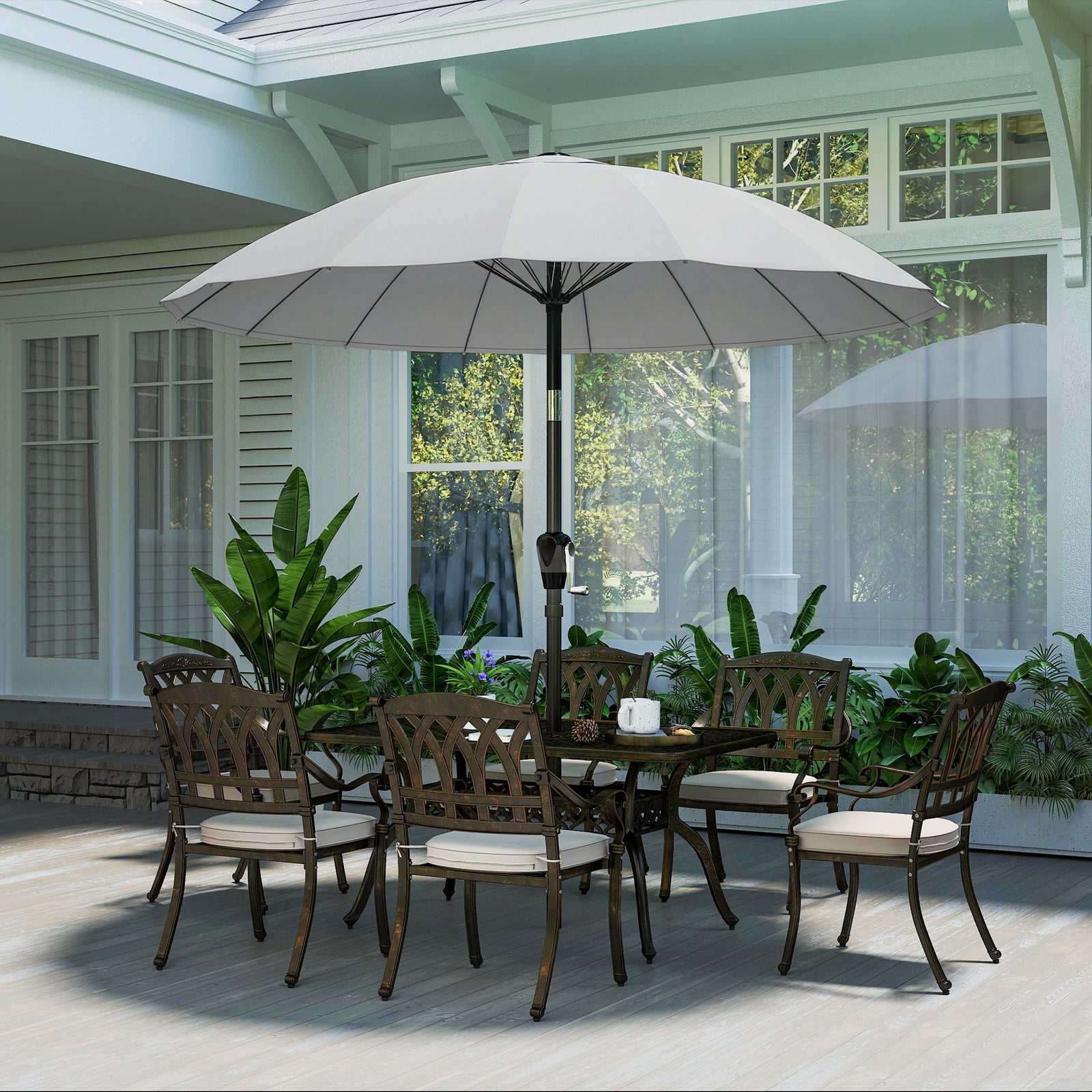 2m Shanghai Garden Parasol Umbrella, Outdoor Sun Shade | Light Grey