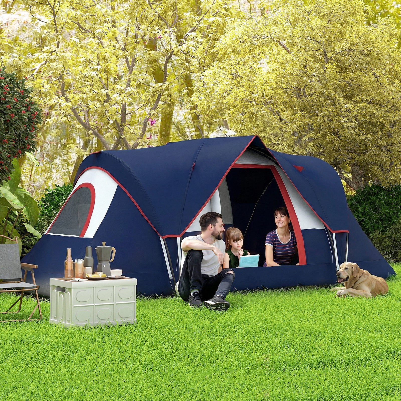 5-6 Man Camping Tent, Water Resistant Hiking Shelter | Dark Blue