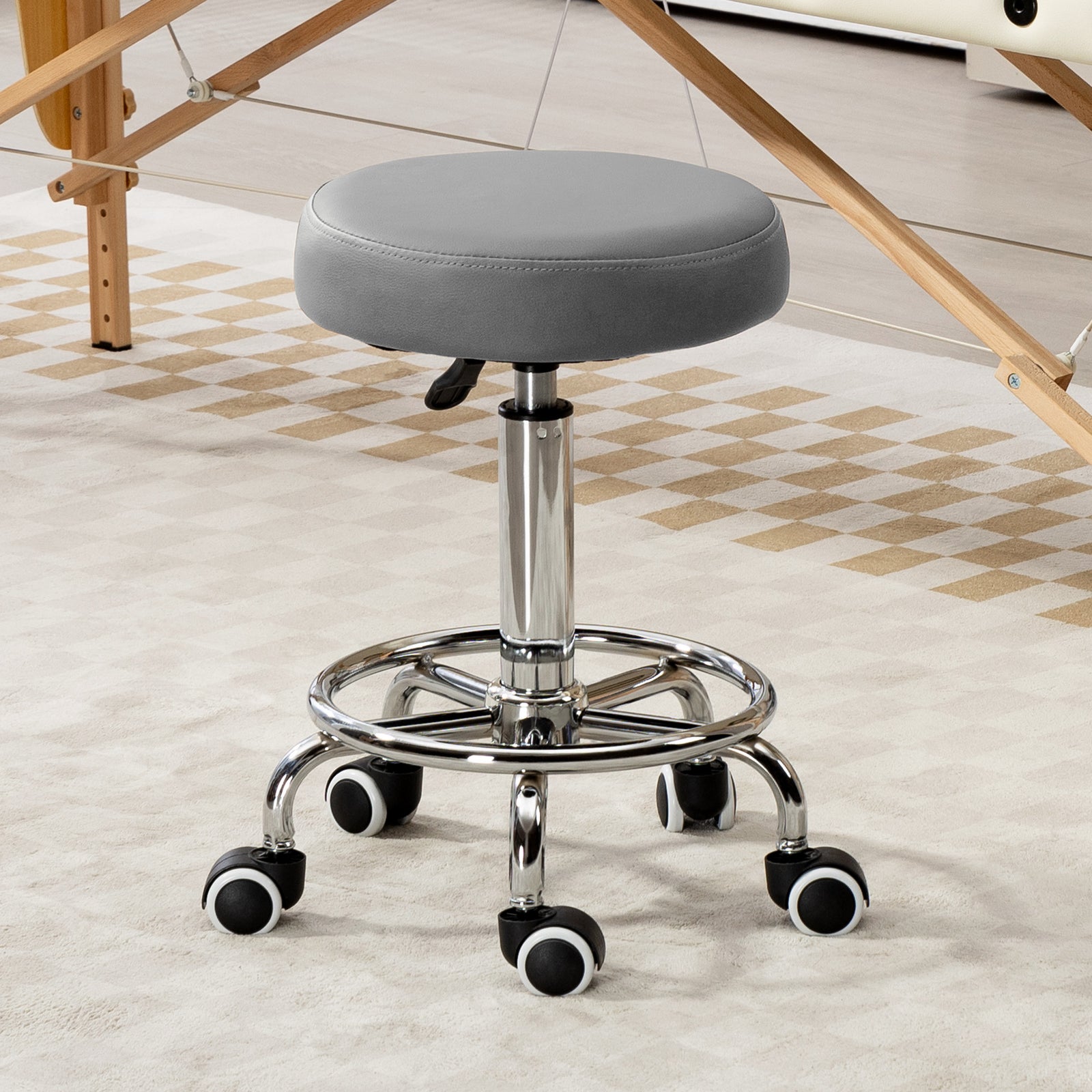 Round Pu Leather Salon Beautician Stool Adjustable Height | One Size | Gray