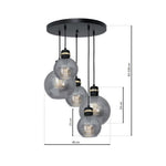 Omega Black/gold Pendant Lamp 5xe27 With Elegant Smoked Glass Spheres Quality Matt Black Fittings With Gold Detail