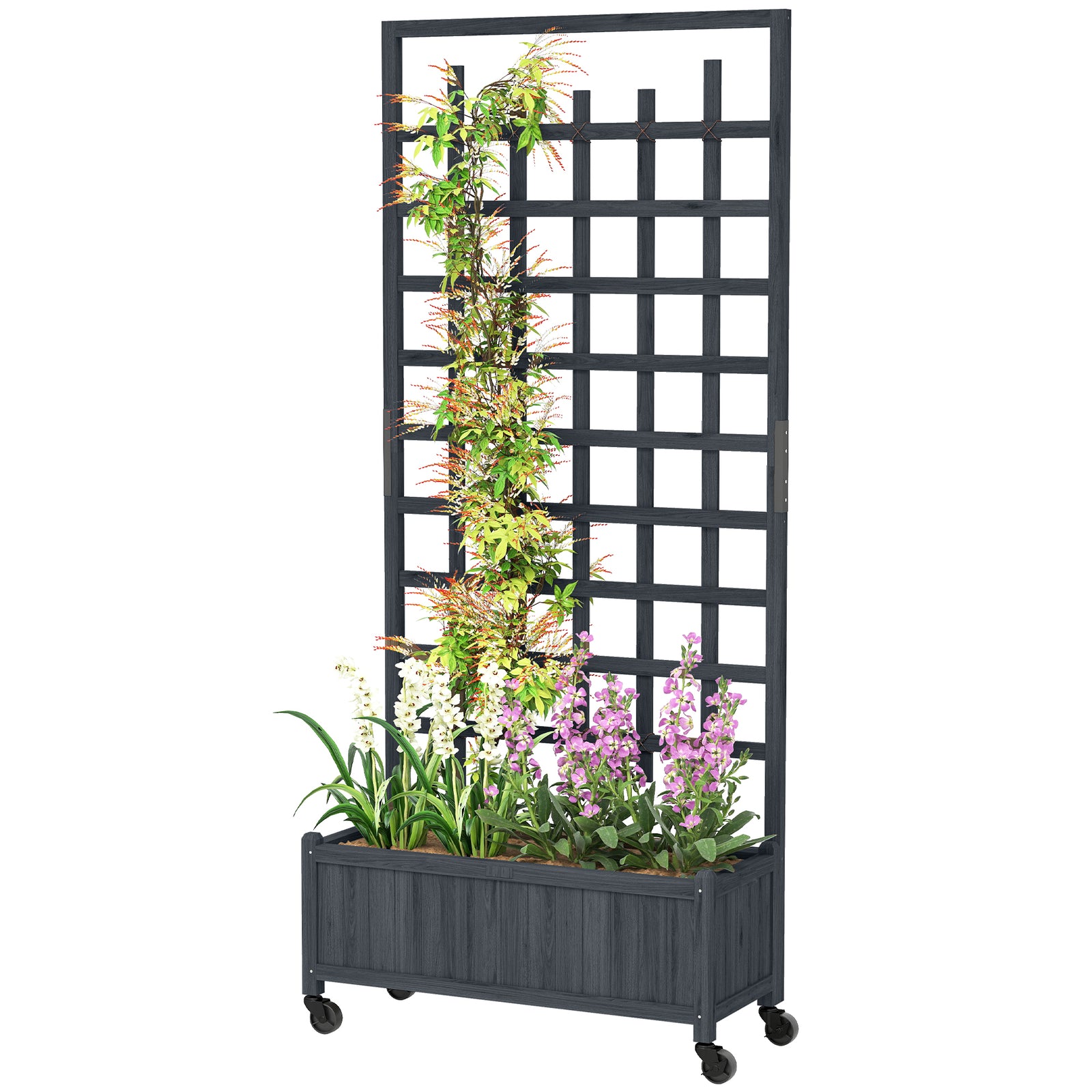 Wooden Trellis Planter Raised Garden Bed With Wheels Grey