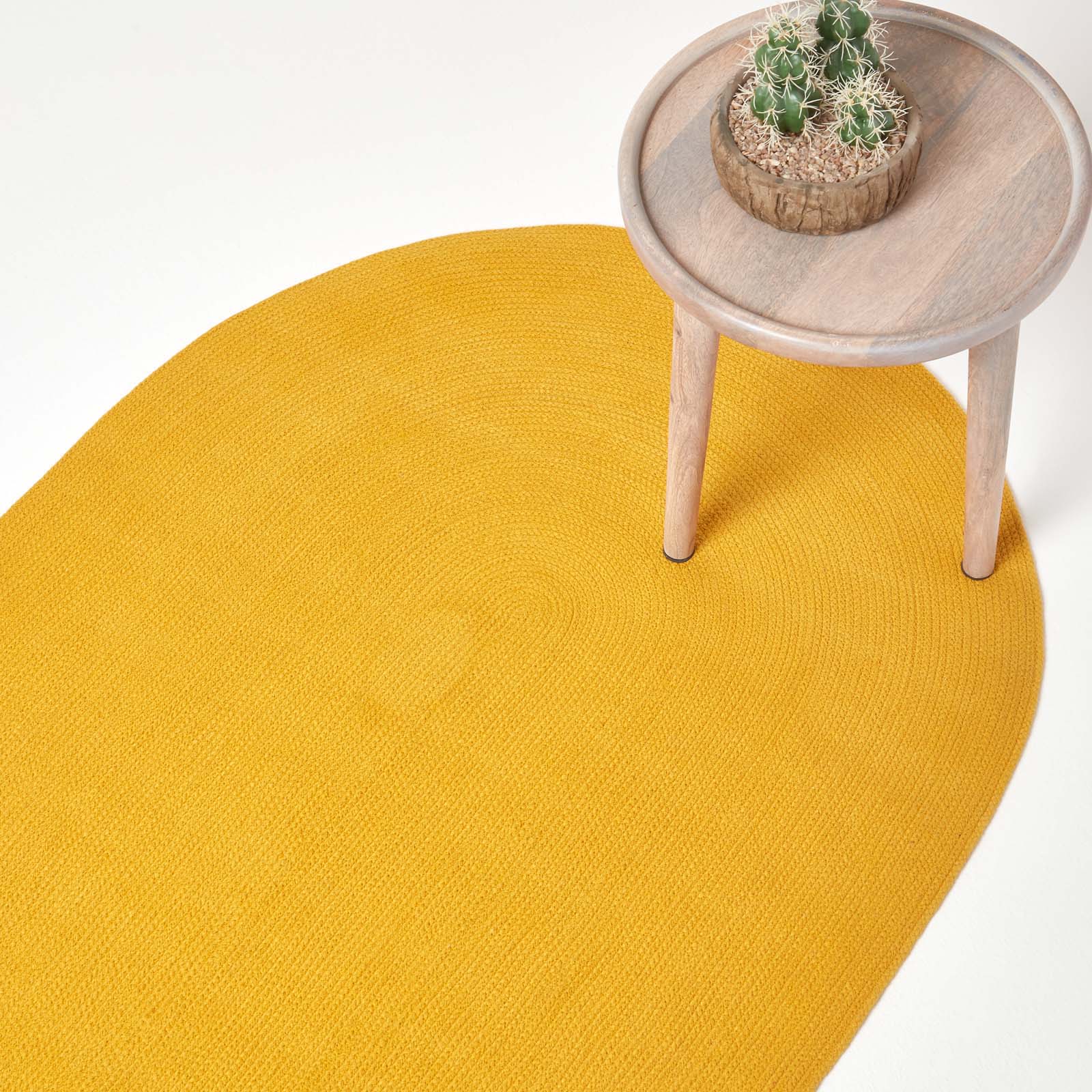 Handmade Woven Braided Oval Rug | 60cm x 80cm | Mustard