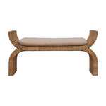 Artisan Furniture Solid Wood Rattan Weave Boucle Bench, Upholstered