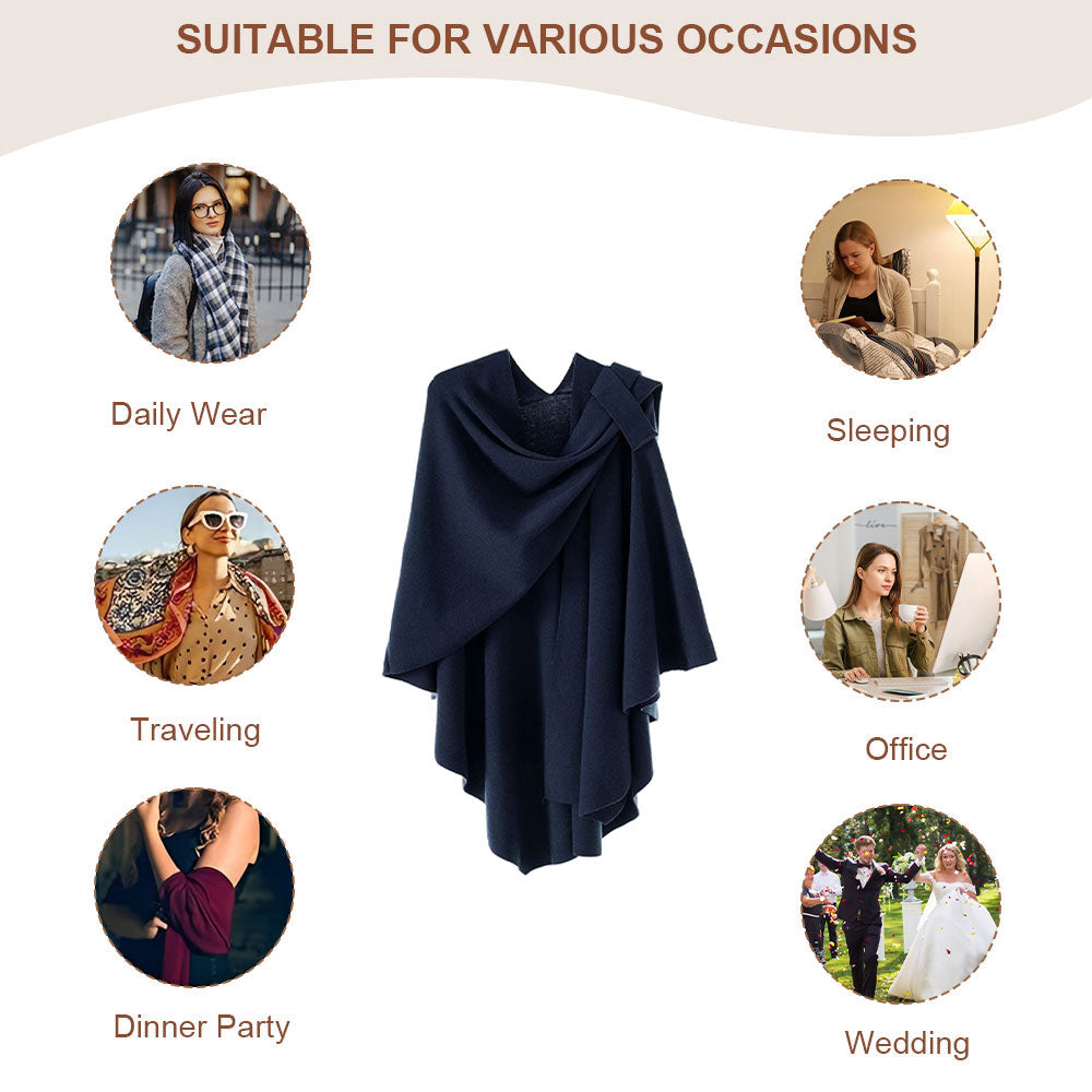 Elegant Cross Front Shawl Wrap | Navy Blue