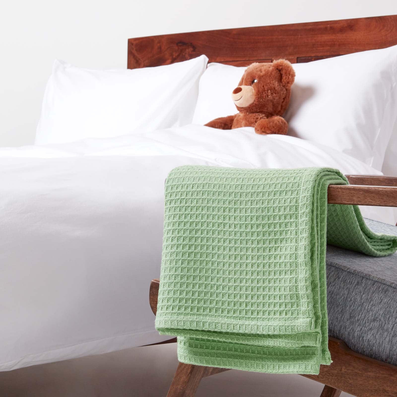 Organic Cotton Waffle Blanket/ Throw | 125cm x 150cm | Green