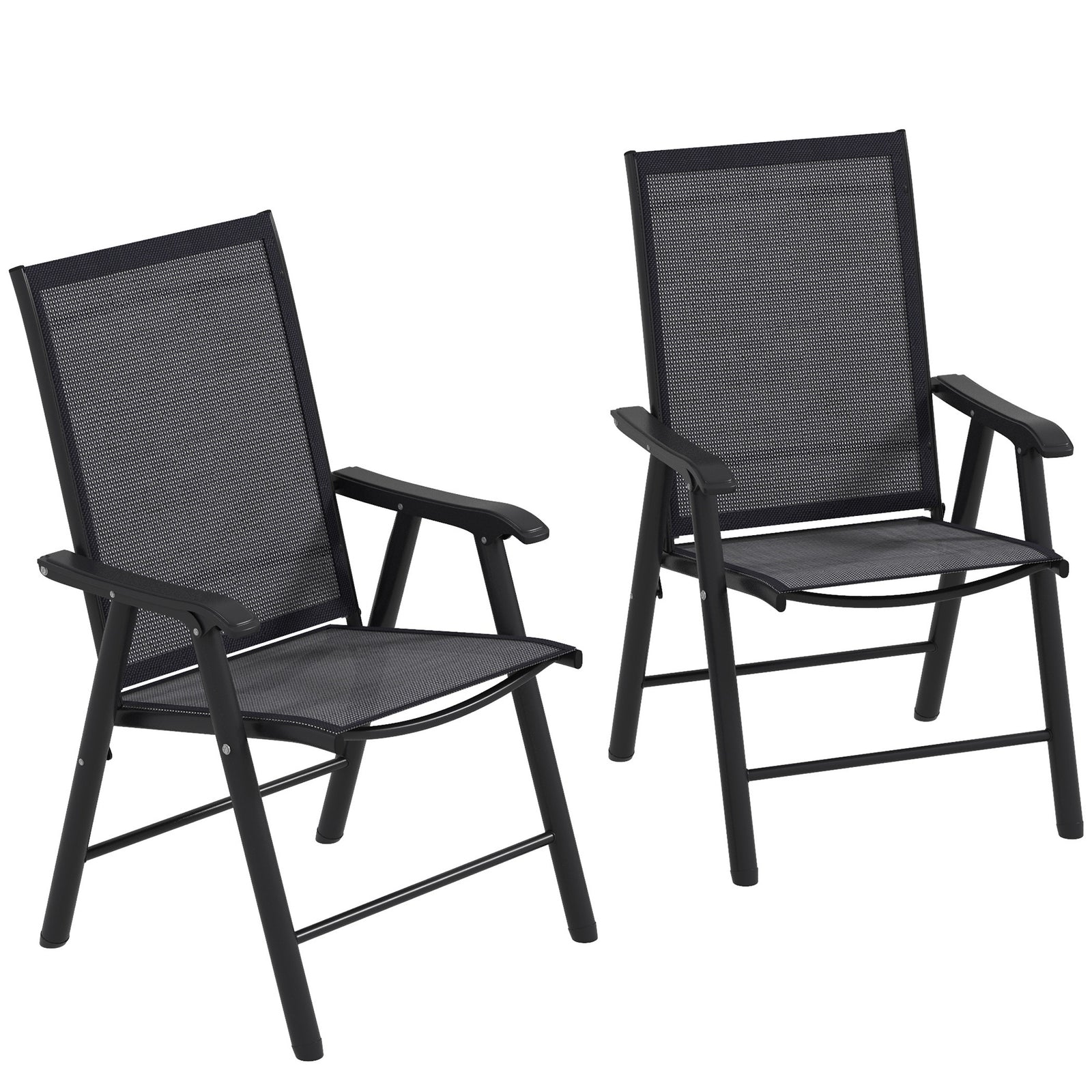 2 Pcs Folding Metal Frame Chairs With Breathable Mesh Seat