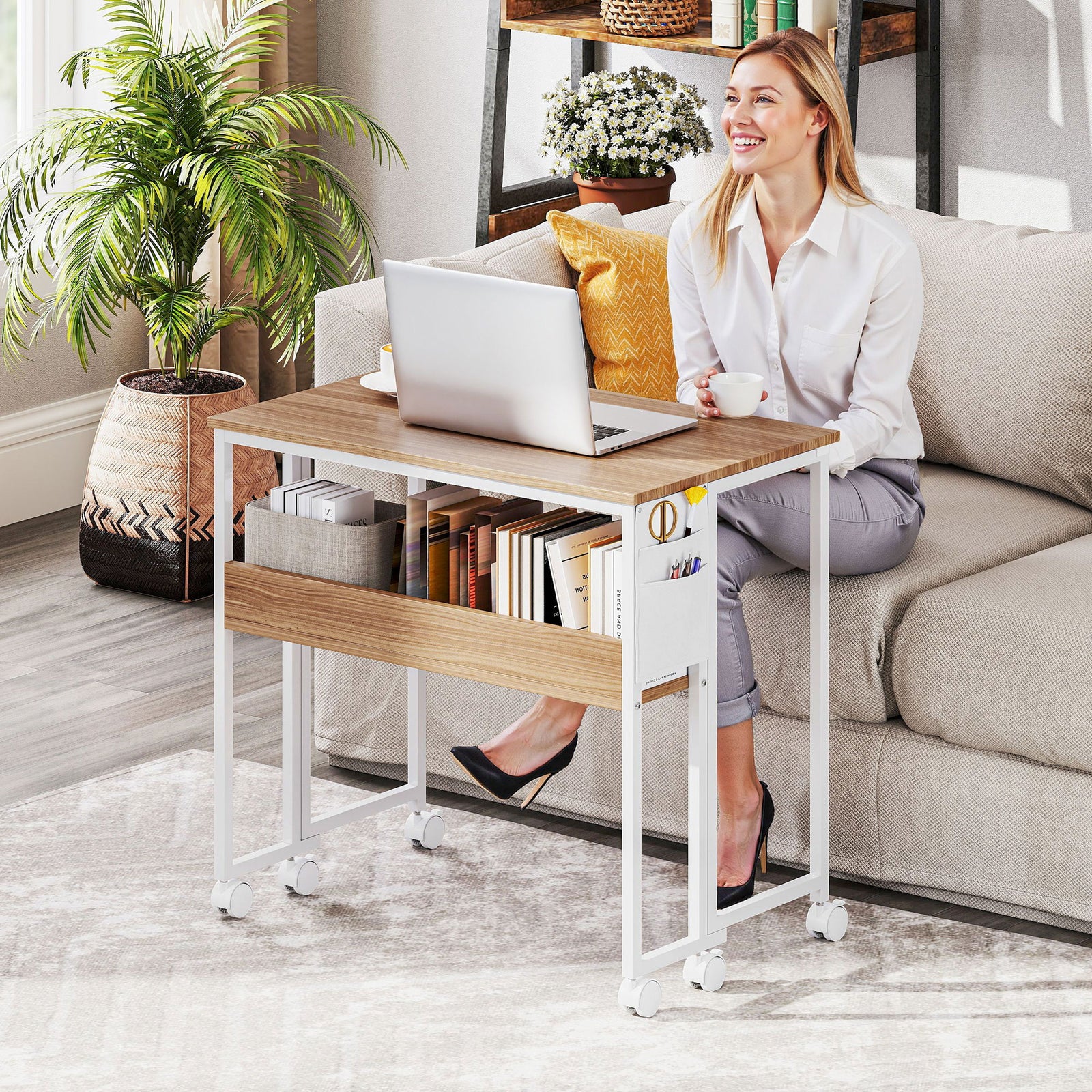 80 Cm Foldable Computer Desk On Wheels For Small Spaces | Natural