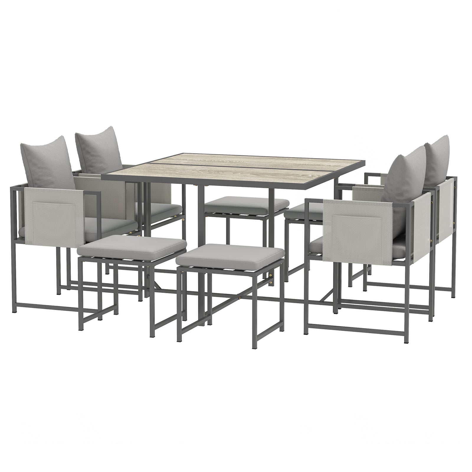 8 Seater Garden Dining Set, Cube Garden Furniture W/ Cushion