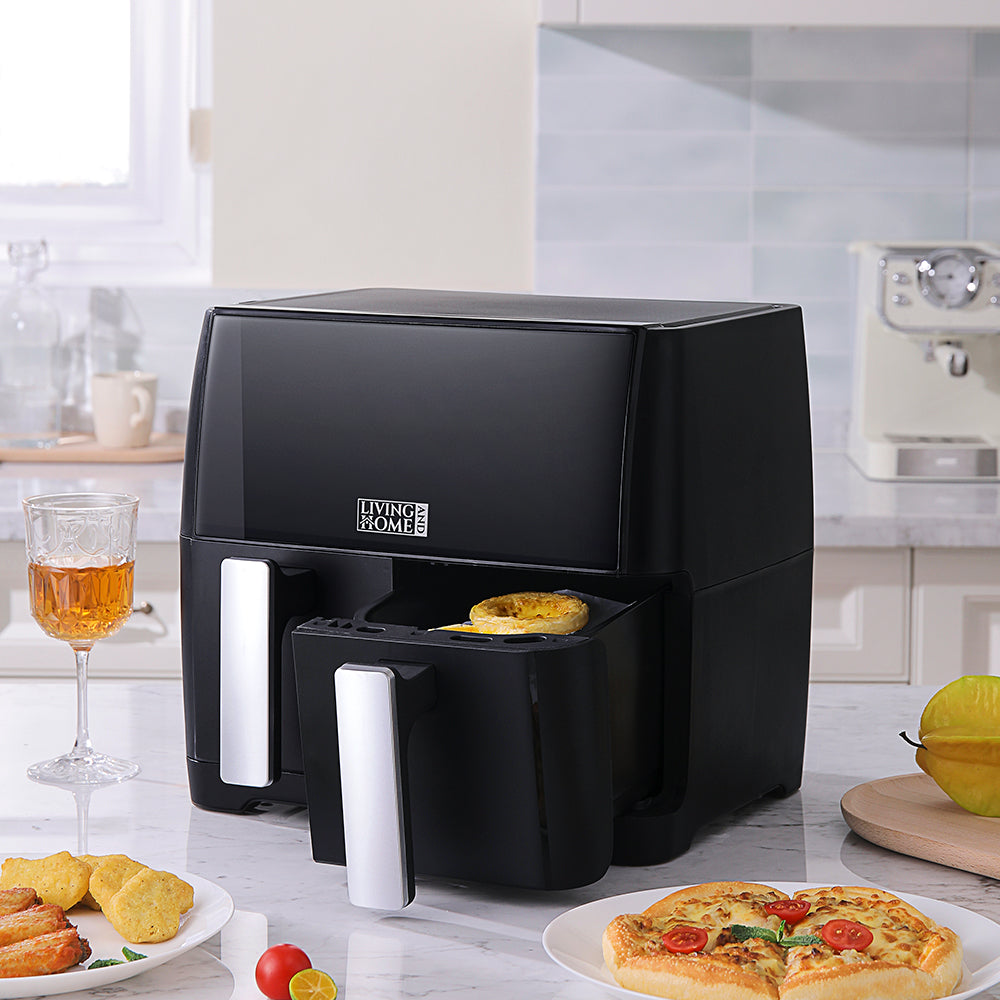 8l Dual-basket Digital Air Fryer With Touch Screen, 8 Programs & Non-stick | Black