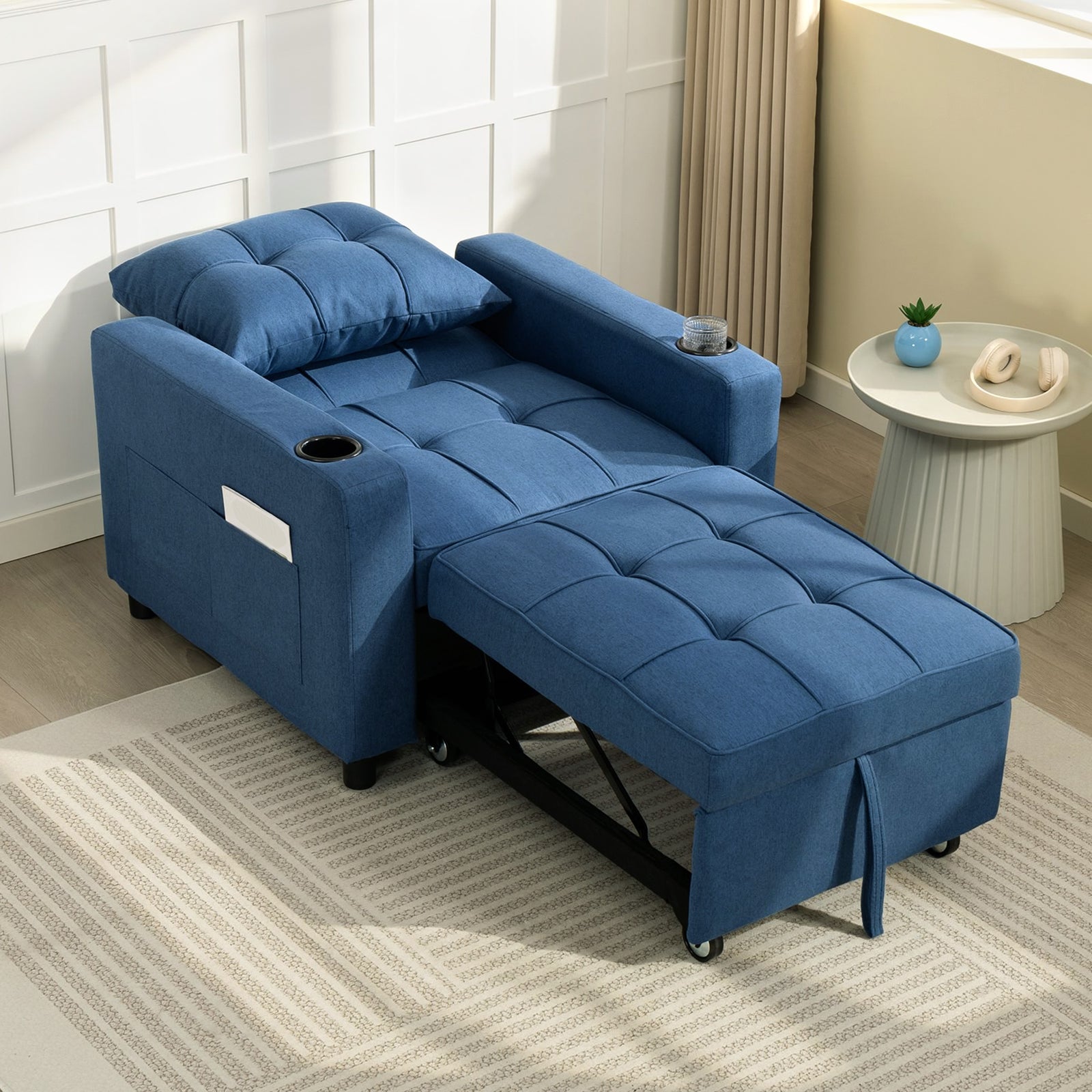 3-in-1 Sofa Bed, Convertible Sleeper Chair With Adjustable Backrest | Blue
