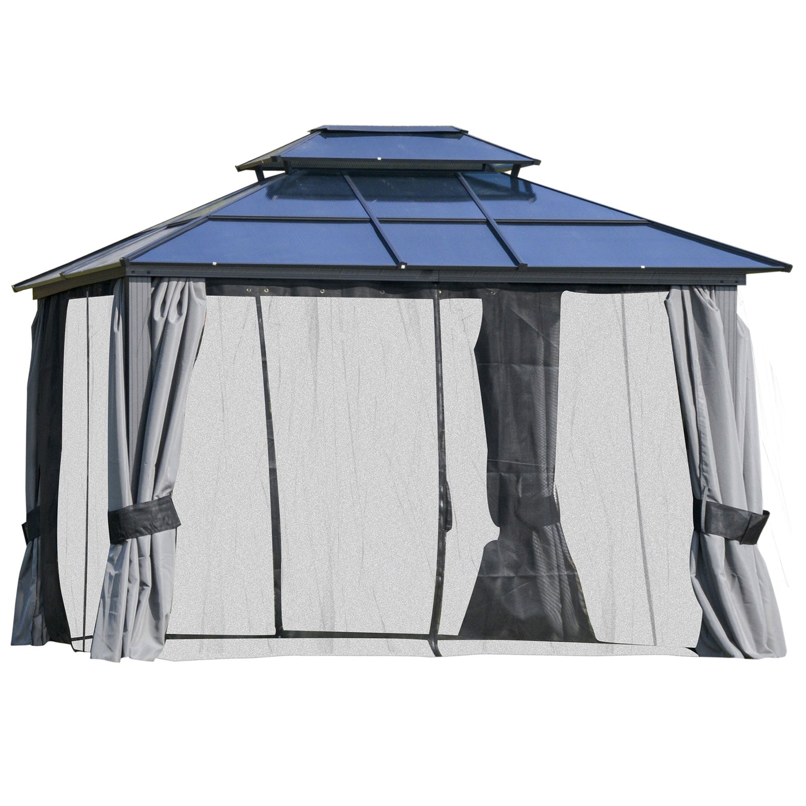 Pc Hardtop Gazebo W/ Double Roof & Aluminium Frame | Large | Charcoal Gray