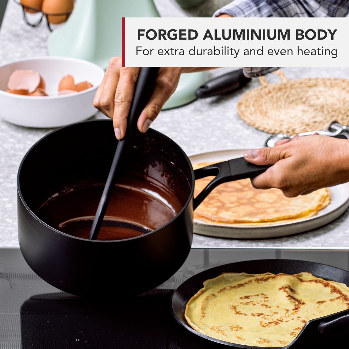 Forged Aluminium Saucepan, Pfas-free Non-stick | 20cm | Black