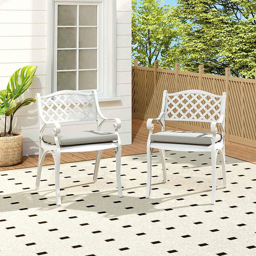 Set Of 7 Retro Garden Bistro Set Cast Aluminium With Cushions | Set of 7 | White