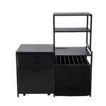 Black Mini Fridge Stand With Wine Rack And Power Socket