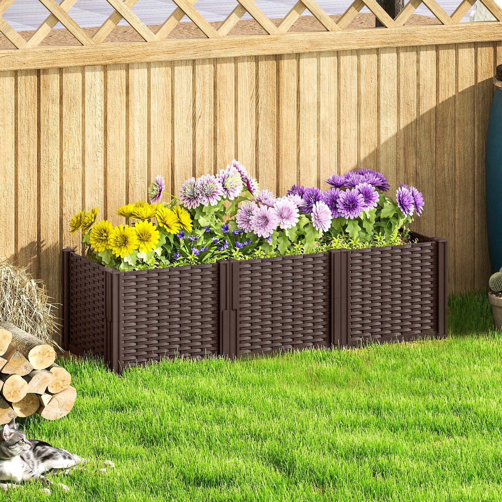 Plastic Raised Garden Bed, Modular Planter Box, Brown